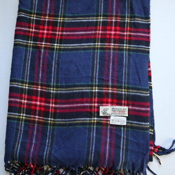 Italy Design | Multi Colored Plaid Cashmere Feel Fringed Wide  Scarf Wrap Unisex - Picture 8 of 8